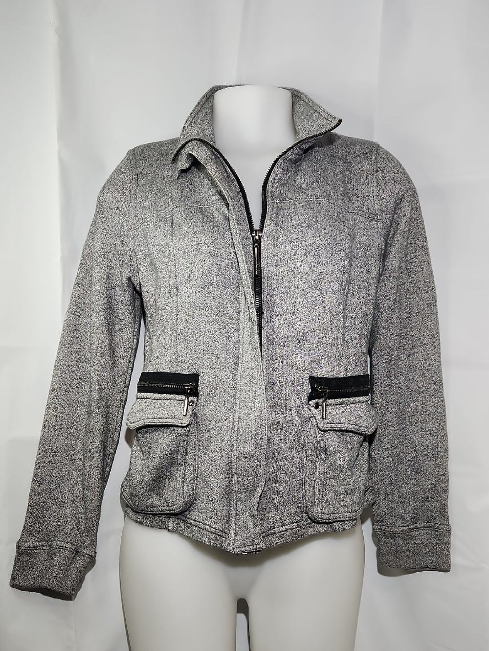 Kensie Heather Gray 100% Cotton Zip Utility Jacket - Large